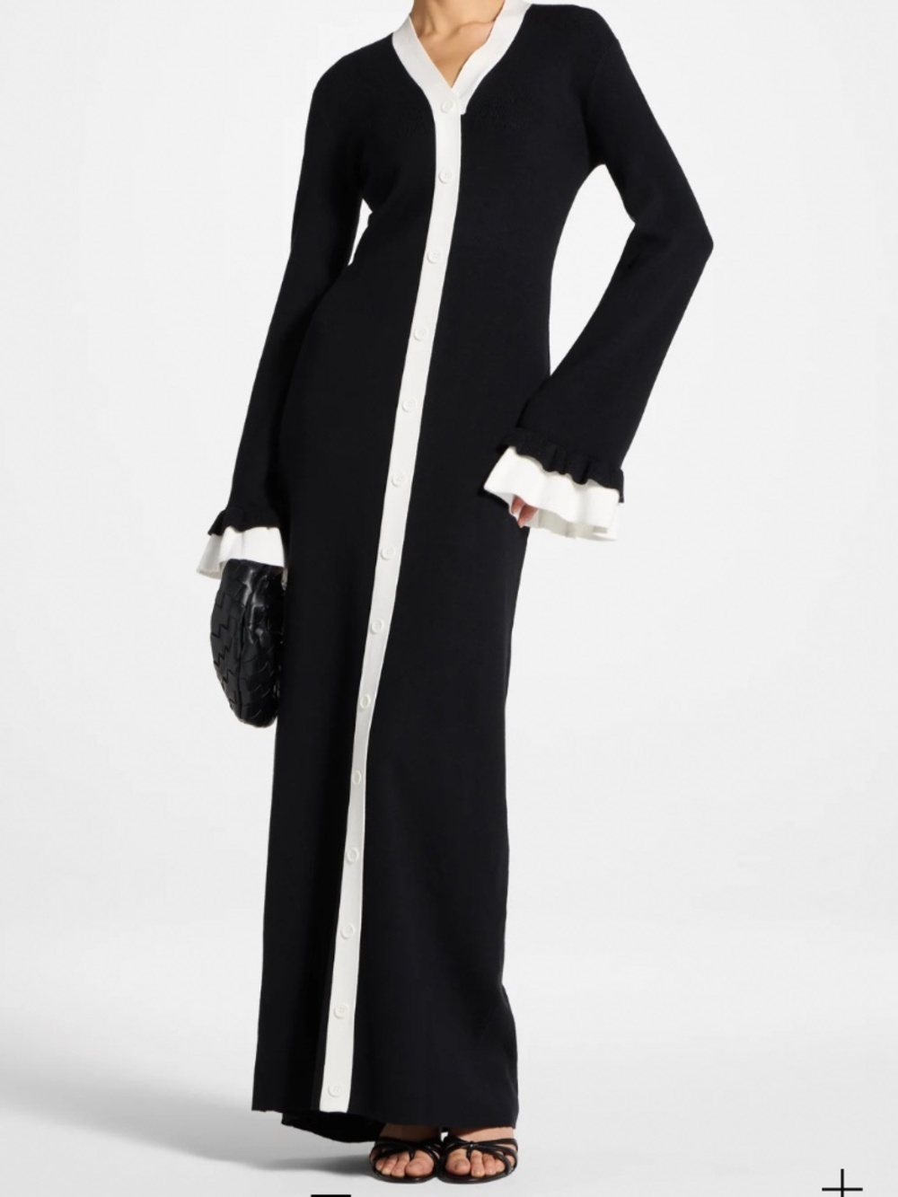 Knit Button Front Maxi Dress - Black